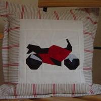 Monika Stropiep-Claassen made a pillow for her son from the motorcycle patterns